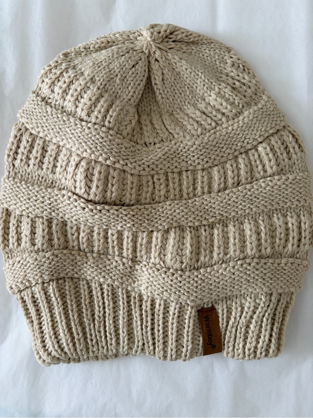 Cream Knit Slouch Beanie